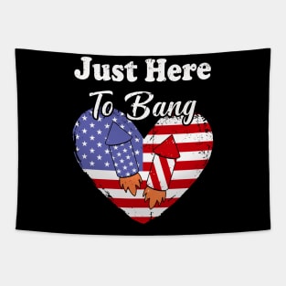 Just Here To Bang American Flag 4th of July Fireworks Funny 4th Of July Tapestry