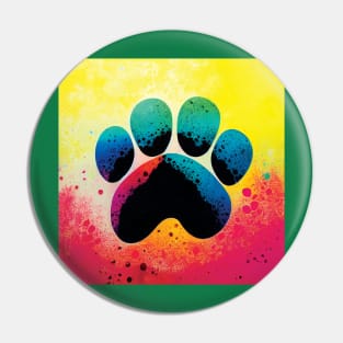 Colourful Splatter Art Paw Print Design Pin