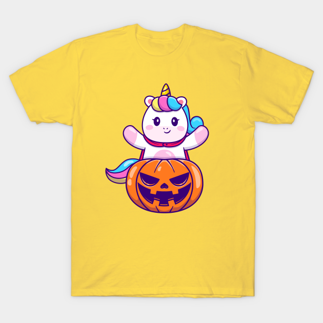 Discover Cute Unicorn With Halloween Pumpkin - Halloween - T-Shirt