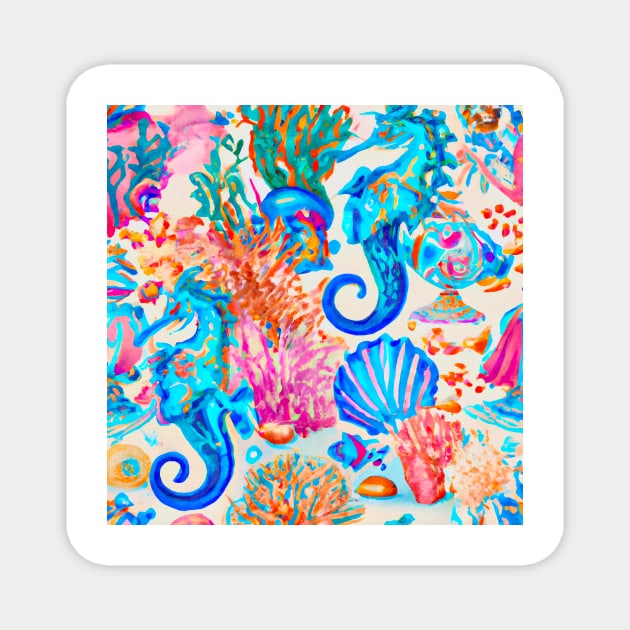 Seahorses and coral reef Magnet by SophieClimaArt