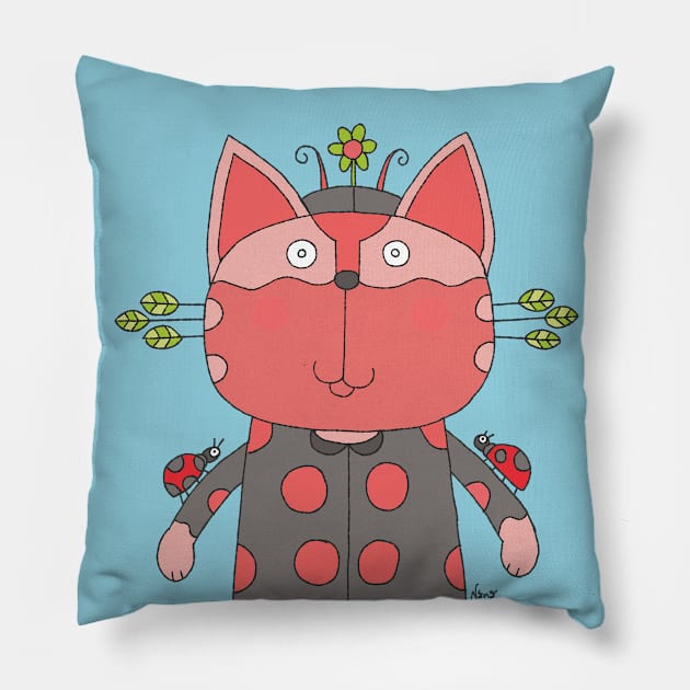 Cat Goof Ladybug Disguise Pillow by Ananamorph Art @PeculiarPeaks Nana Totem Wolfe