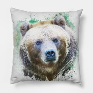 Grizzly Bear Animal Wildlife Forest Nature Adventure Hunt Spotlight Digital Painting Pillow