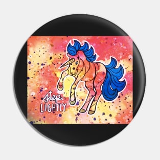 Step Lightly. Magical Unicorn Watercolor Illustration Pin