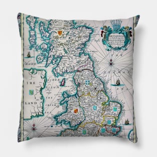 Jansson's Saxon 1600 - Saxon Heptarchy Map -  Ancient Worlds Pillow