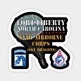 Fort Liberty North Carolina - XVIII Airborne Corps (Sky Dragons) - SSI - DUI wo Star w Parachute X 300 Magnet