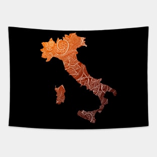 Colorful mandala art map of Italy with text in brown and orange Tapestry