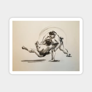 Sumo #10 - Sumo wrestler ink wash painting on paper Magnet