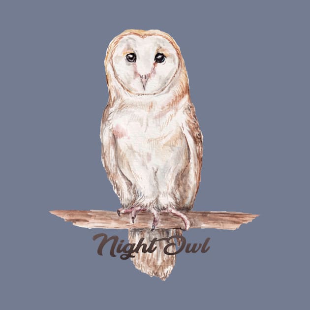 Night Owl Watercolor Cute Illustration by wanderinglaur