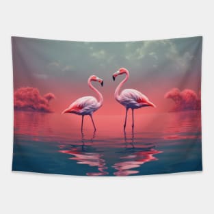 Flamingo Animal Bird Wildlife Wilderness Colorful Realistic Illustration Tapestry