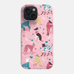 Greyhounds dogwalk // pattern // pastel pink background Phone Case