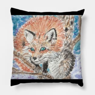 Cute  fox in a  tree  art Pillow