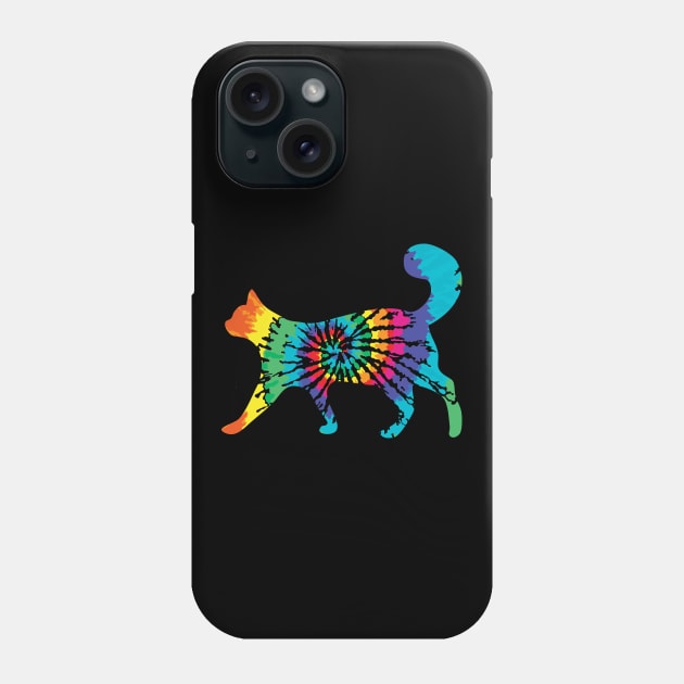 Tie Dye Cat Colorful Rainbow Peace Hippy Phone Case by aneisha