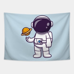 Astronaut Playing Planet Ball Cartoon Tapestry