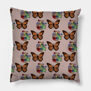 Pink Aesthetic Flower and Butterfly Print by Courtney Graben Pillow