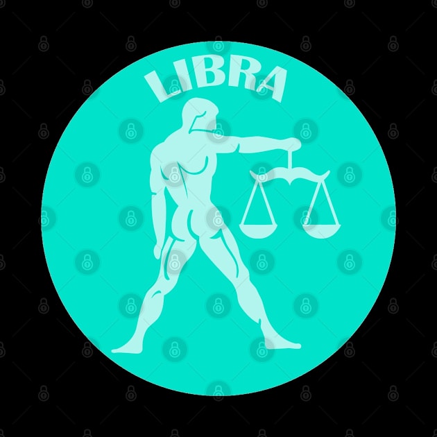 Libra Astrology Zodiac Sign - Libra Man Holding Scales of Justice - Teal or Turquoise by CDC Gold Designs