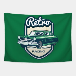 Retro Racing Car Badge Tapestry