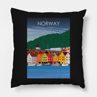 Norway Bergen Vintage Minimal Retro Travel Poster Pillow