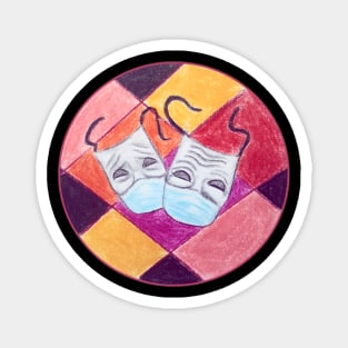 Theater masks wearing corona / covid 19 face masks - sock and buskin - ancient symbols of comedy and tragedy In Greek theatre Magnet