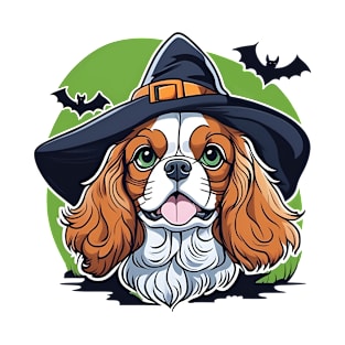 A dog wearing a witches hat with bats T-Shirt