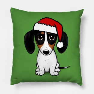 Piebald Dachshund with Santa Hat Cute Wiener Dog Christmas Pillow