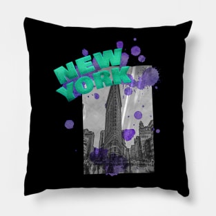 New York Drip - Teal/Purple Pillow