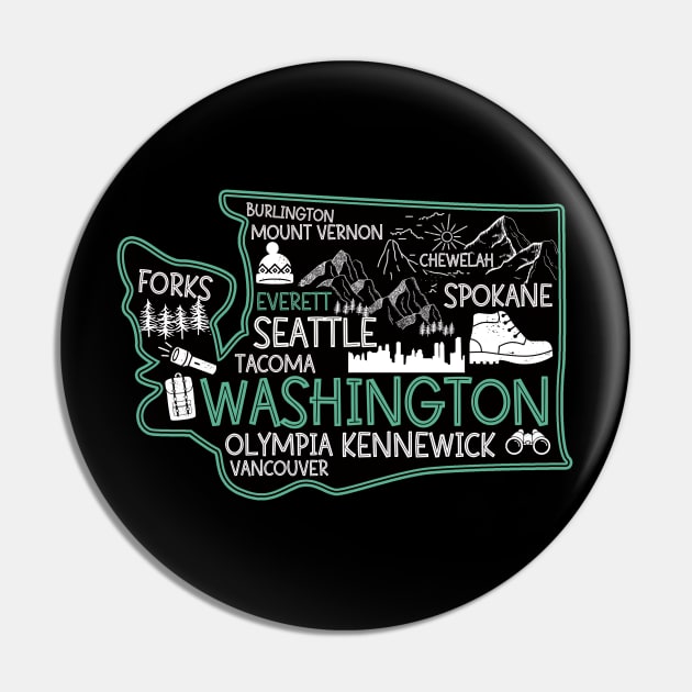 Everett Washington cute map Tacoma Seattle Kennewick Spokane Pin by BoogieCreates