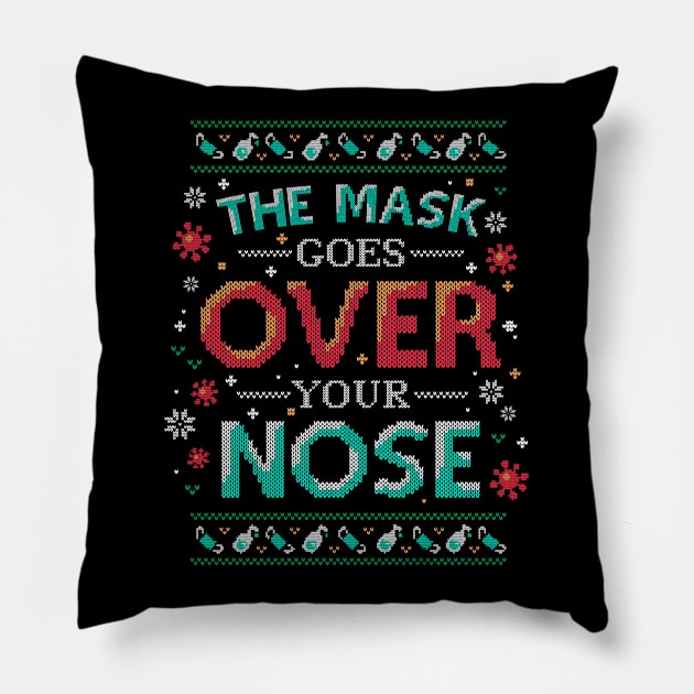 Mask Over Nose 2020 Pandemic Christmas Pillow by Geekydog