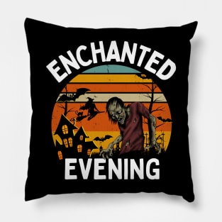 Enchanted evening -Full moon shenanigans -Halloween Zombie Retro Design Pillow