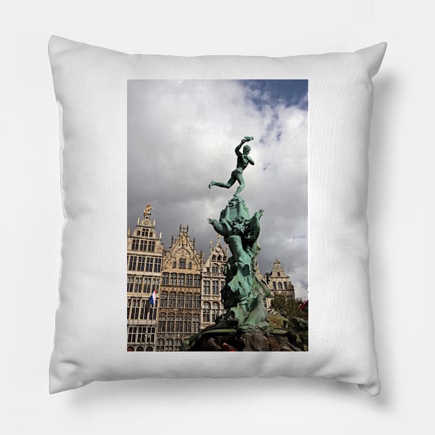 Brabo Fountain - Antwerp, Belgium Pillow by Bierman9