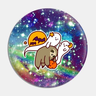 Spooky Halloween Sloth Rainbow Space Pin