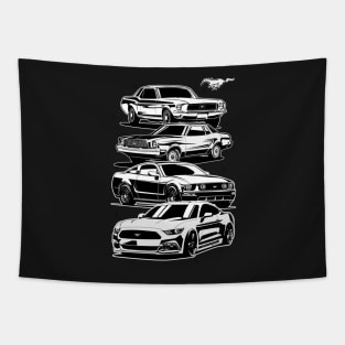 Ford Mustang first generation to latest model Eco boost 2016 illustration graphics Tapestry