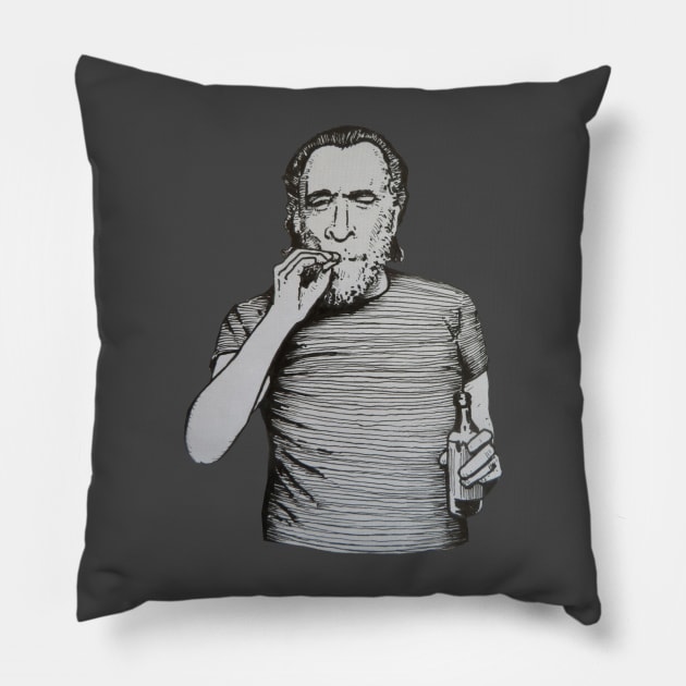 Charles Bukowski Pillow by AndersHoberg