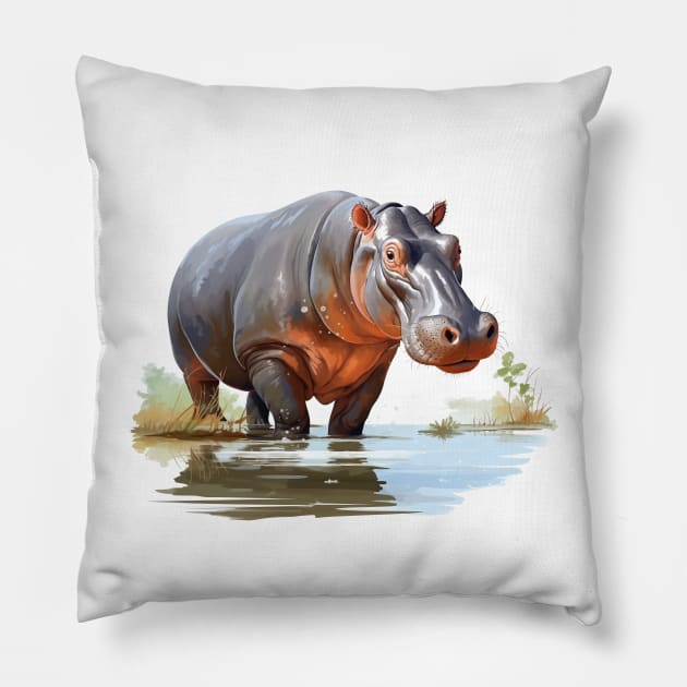 River Hippopotamus Pillow by zooleisurelife