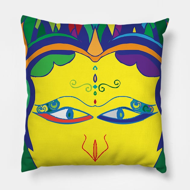 the yellow pop art face Pillow by tebulation