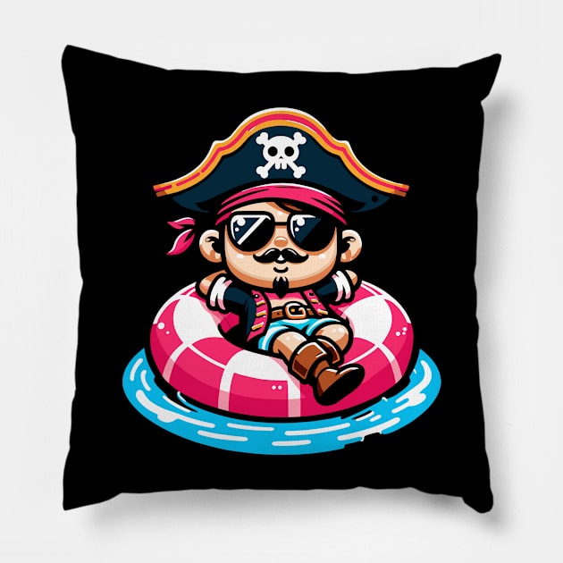 Pool Party Pirate Pink Float Funny Pirate Pillow by KsuAnn