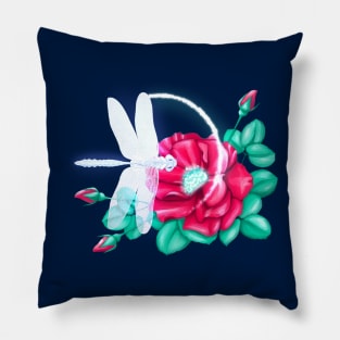 Full bloom | Dragonfly loves roses Pillow