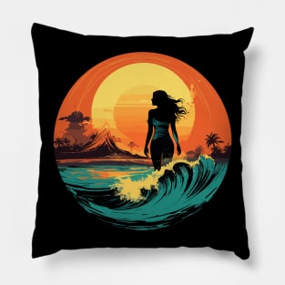 Girls surf better, summer surfing, sunset hunting v5 Pillow