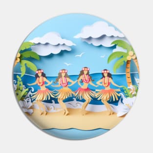 Beach Front Paper Art Hula Wahine Pin