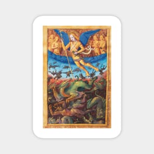 St. Michael Fighting the Dragon (French medieval illustration) Magnet