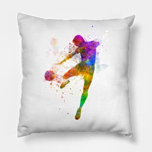 Soccer player in watercolor Pillow