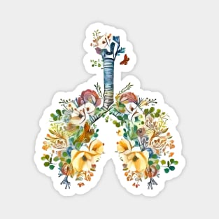 Lungs with wild flowers watercolor shades of jellow, green and sand Magnet