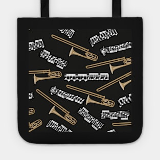 trombones and music notes - black Tote