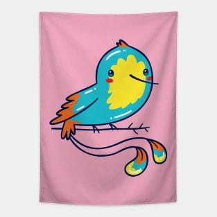 Blue Hummingbird on a Branch, Kawaii Cute Tapestry