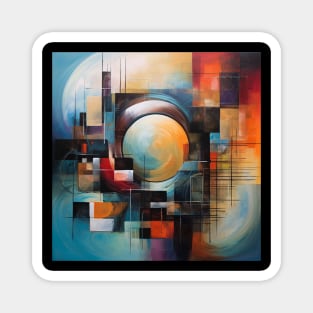 Minimalistic Geometric Patterns in an Abstract Oil Painting Magnet