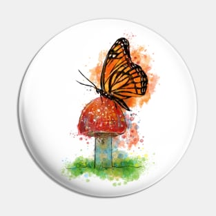 Butterfly and Mushroom Pin