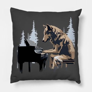 Wolf Playing Piano Pillow