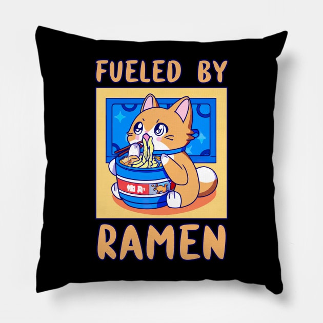 Fueled By Ramen Anime Cat Eating Japanese Food Funny Kawaii Merch Gift Japanese For Boy Girl Kids Children Teen Lover Pillow by GraviTeeGraphics