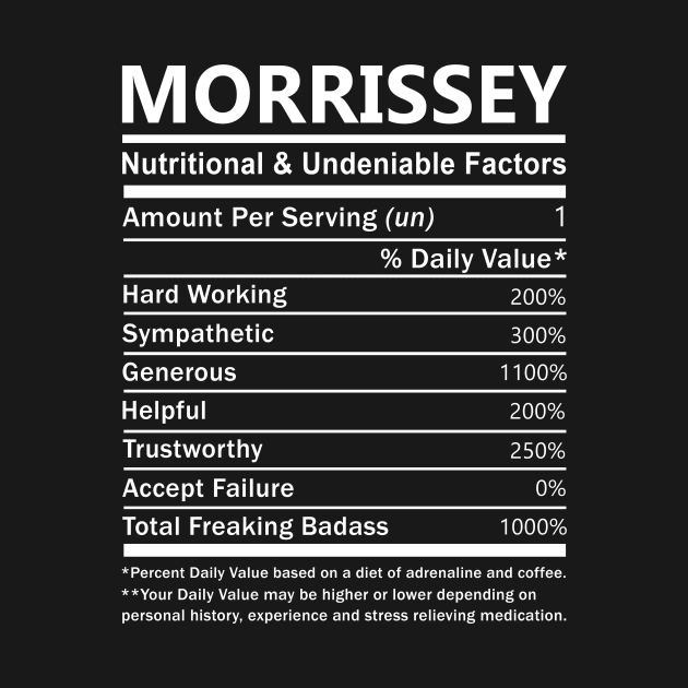 Morrissey Name T Shirt - Morrissey Nutritional and Undeniable Name Factors Gift Item Tee by nikitak4um