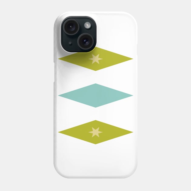 Retro Aqua Blue Avocado Green and Yellow Stars In Diamonds Phone Case by OrchardBerry