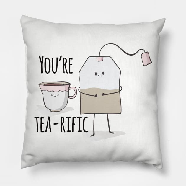 You're tea-rific, Funny Positive Cute Tea Pillow by Dreamy Panda Designs